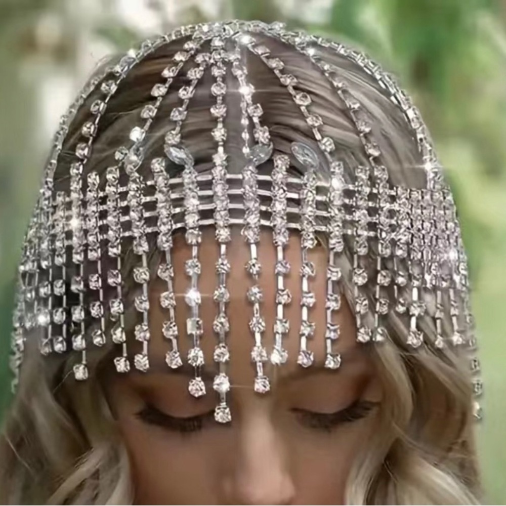 Rhinestone Headband With Tassel Multi Layers